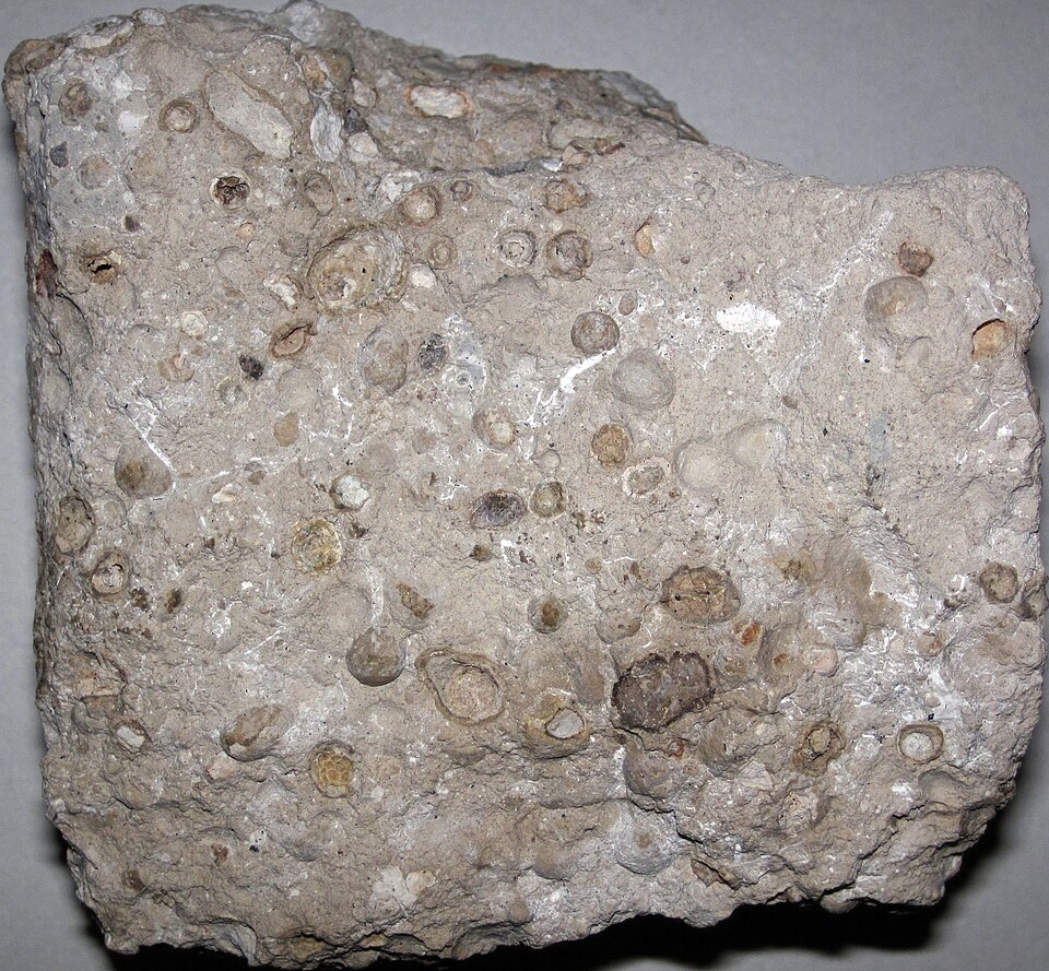 A pisolitic bauxite sample shown as an aluminum-ore reference