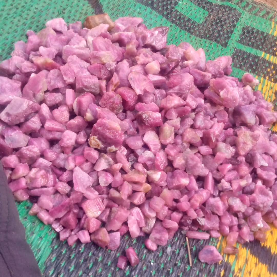 Small blue rough stones displayed in a person’s hand